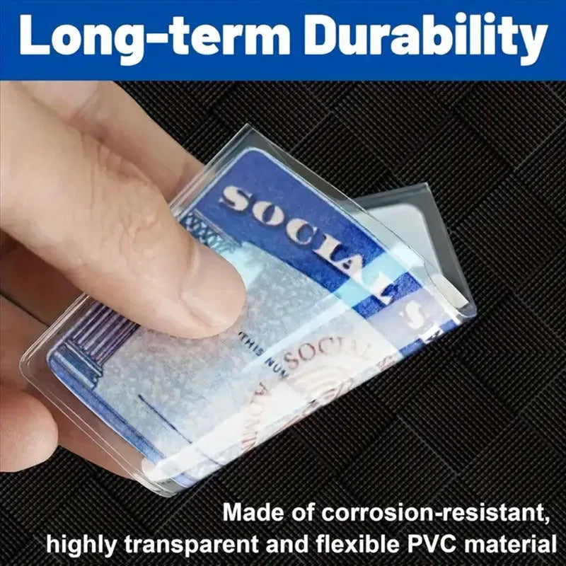 Clear PVC social security card holder with waterproof cover measuring 9.7 by 5.9 centimetres