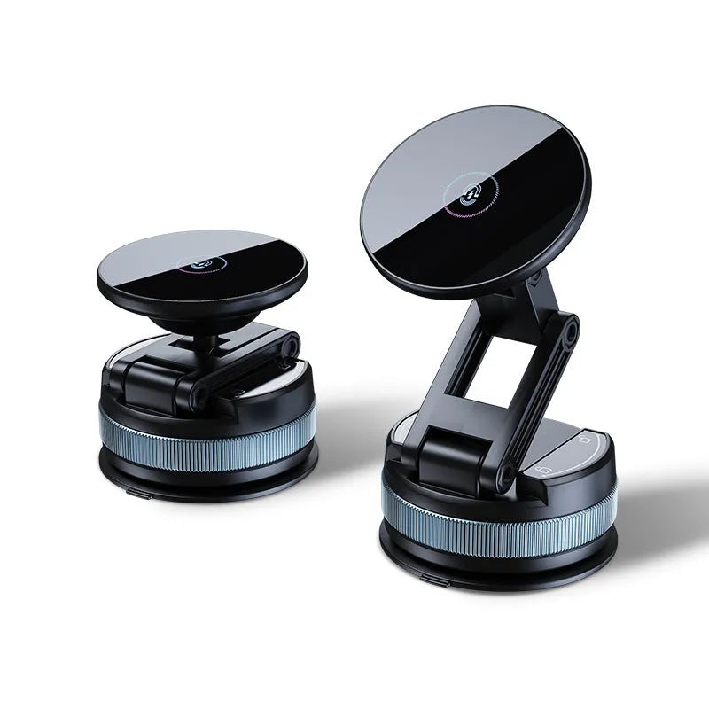Black magnetic car phone holder with suction cup base, PC ABS, folding and regular options