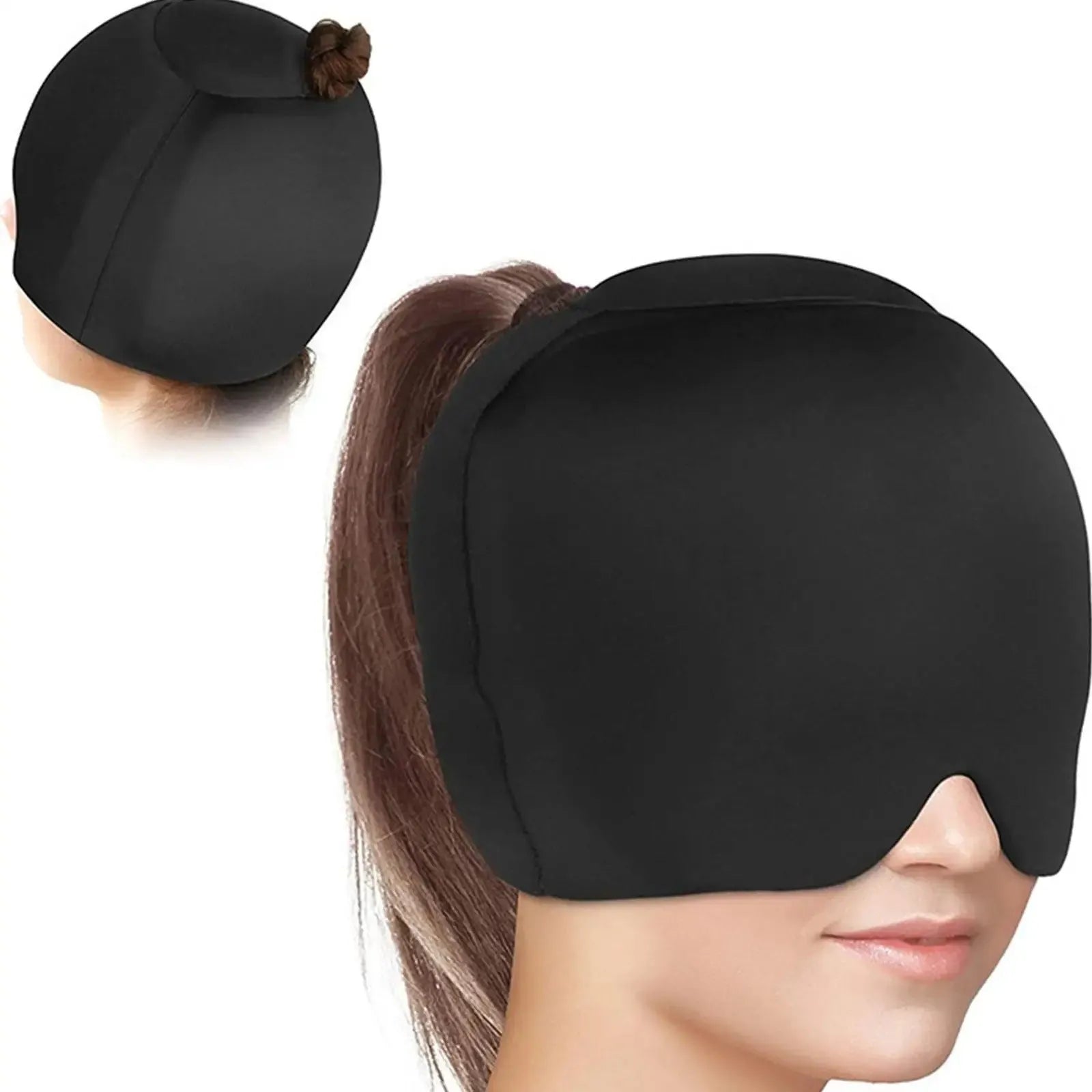Simple solid colour cold compress cap in polyester with fully enclosed design for secure cold therapy.
