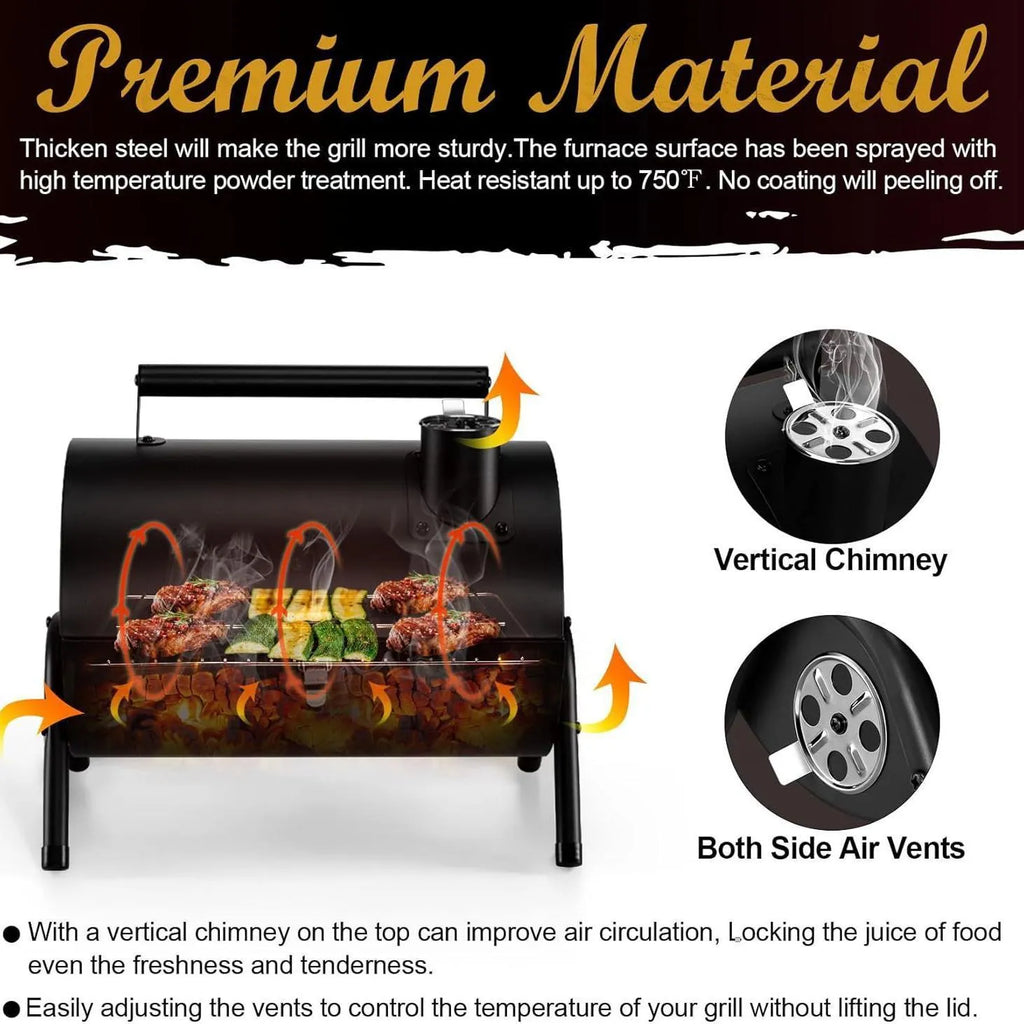 Small folding desktop charcoal barbecue smoking device with grill rack