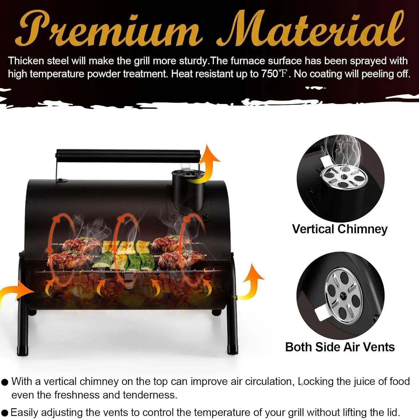 Small folding desktop charcoal barbecue smoking device with grill rack