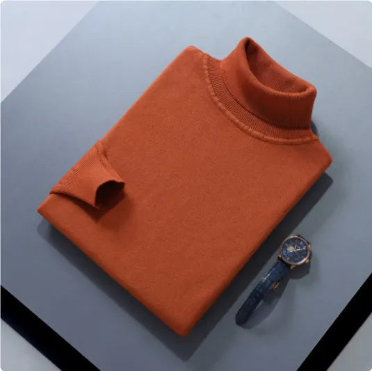 High lapel solid colour casual pullover sweater in beige with long sleeves and loose fit.