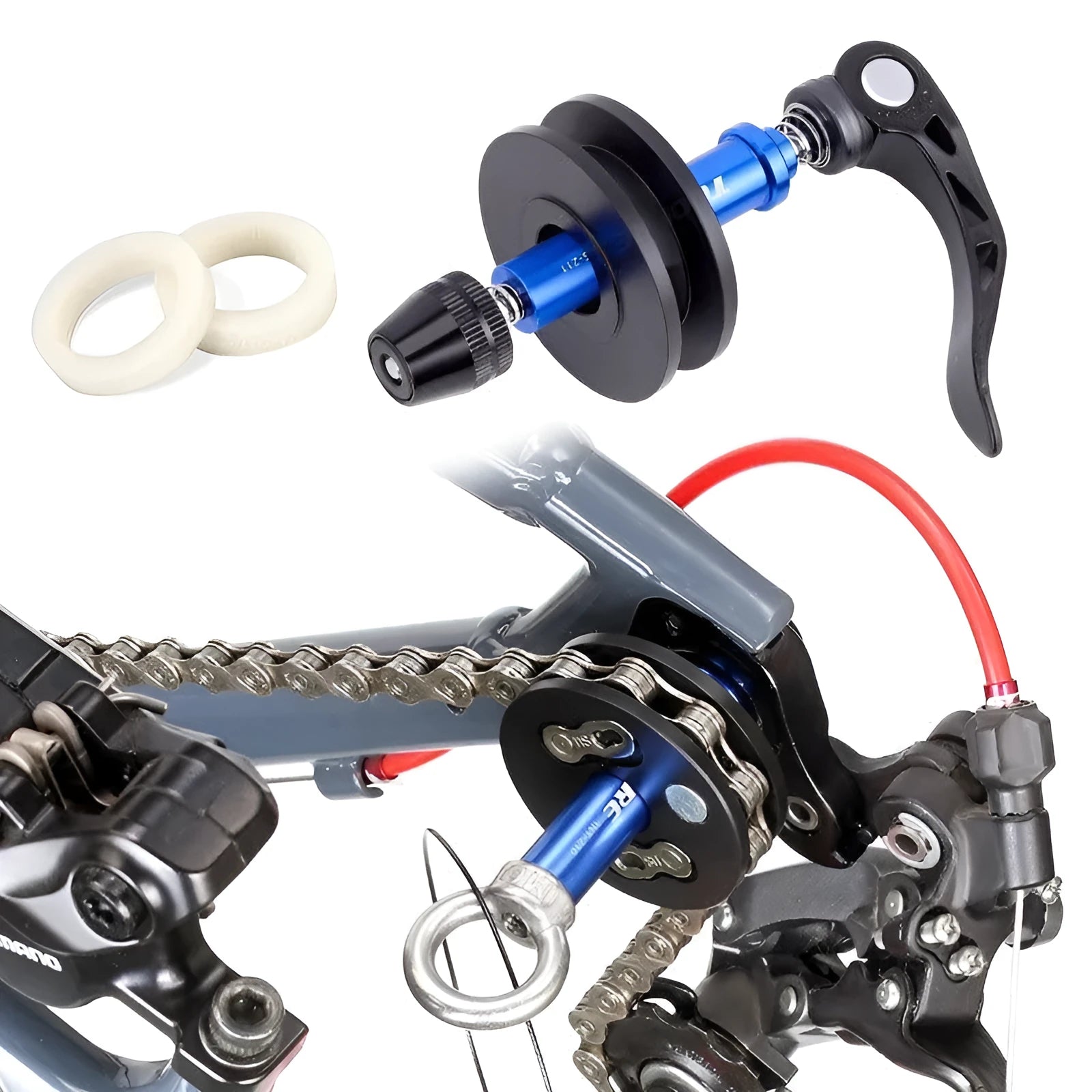 Aluminium alloy bicycle chain holder tool showing three format options