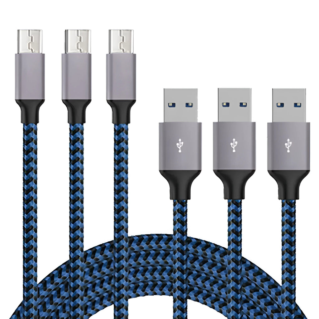 Braided fast-charging Micro USB data cable for Android phones in multiple colours and lengths.