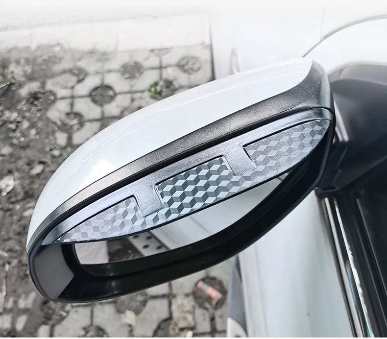 Mazda rear view mirror rain eyebrow in carbon fibre pattern or semi transparent style, one pair with adhesive tape