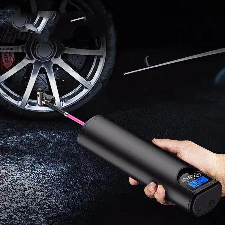 Mini portable wireless car air pump with digital display and flashlight for tyre inflation