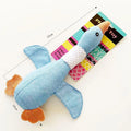 Blue, green, or grey plush duck dog toy with two squeakers for large dogs.