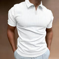 Men's striped V-neck polo shirt in thin cotton blend fabric for summer sports