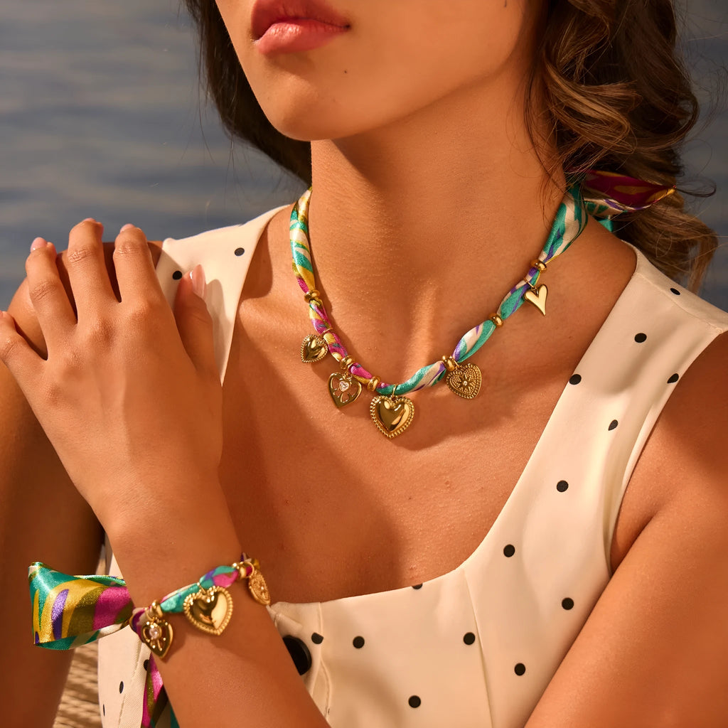 18K plated stainless steel geometric chain necklace and bracelet set for women