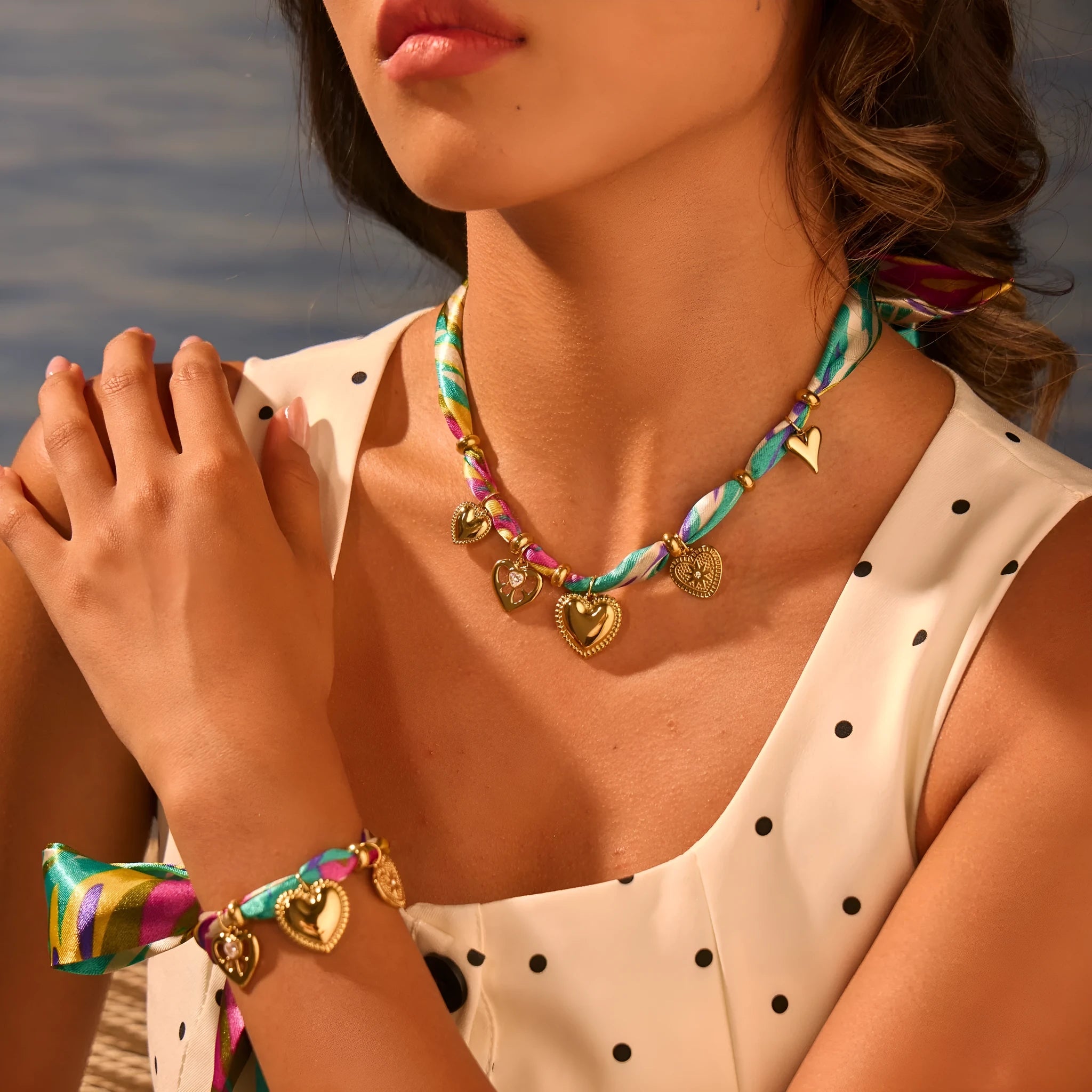 18K plated stainless steel geometric chain necklace and bracelet set for women