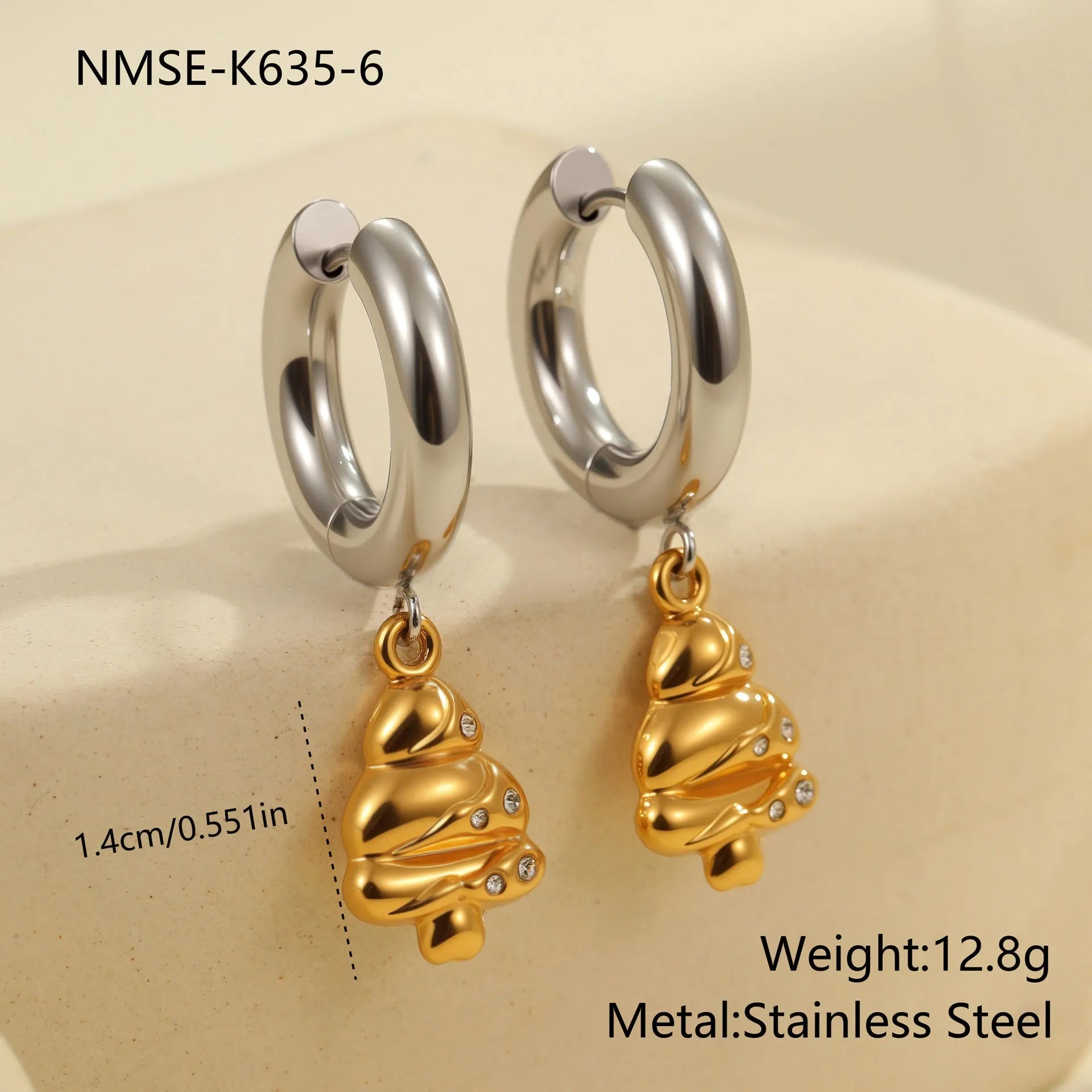 Christmas tree and heart shaped stainless steel earrings with 18K electroplating geometric designs