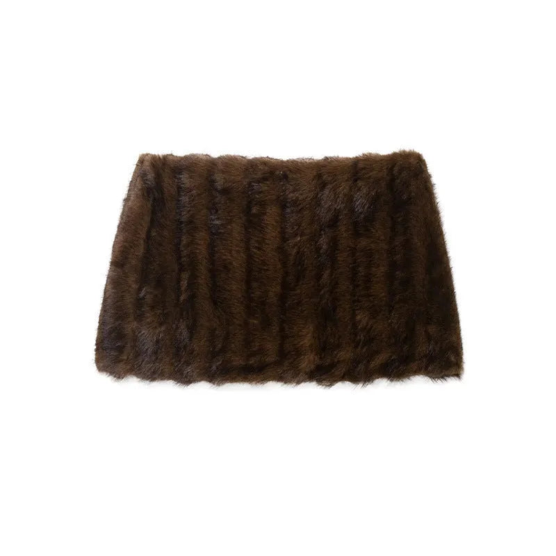 Women's faux fur coat and skirt set in solid colour with button details, long sleeves, blended polyester, sizes XS to L
