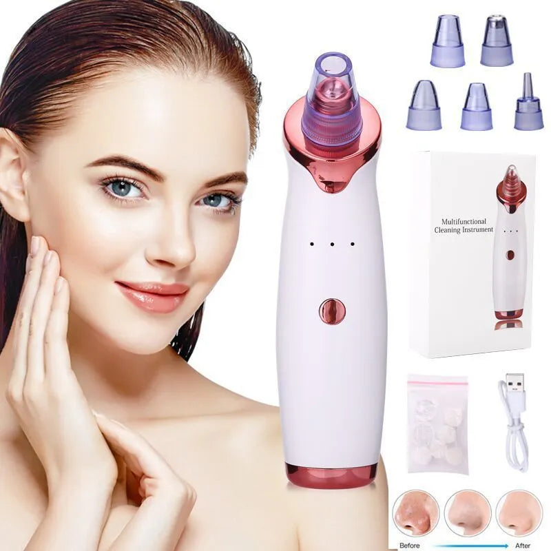 White ultrasonic acne cleaner beauty equipment with silicone head on clean background