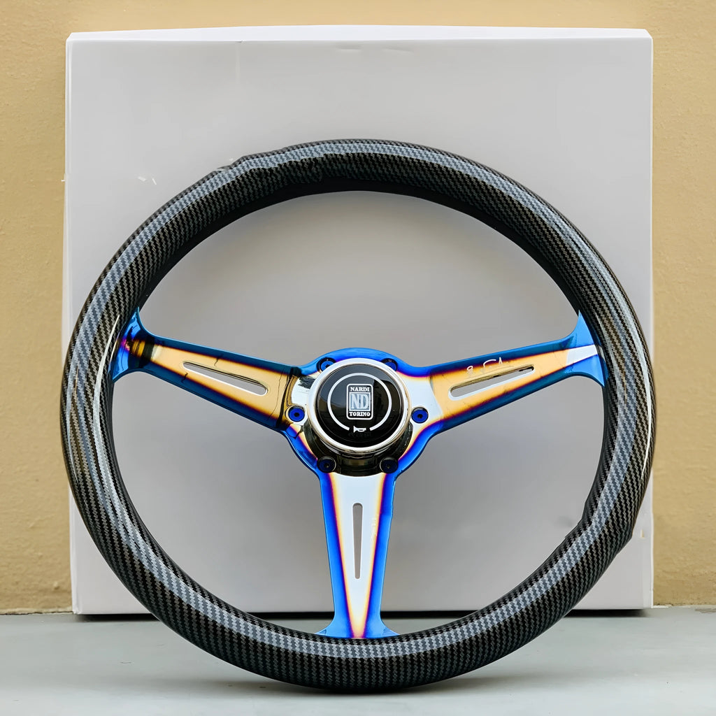 350mm alloy racing steering wheel with baked blue water transfer finish