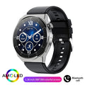 Black silicone smartwatch with silver vinyl case showing health metrics on TFT screen