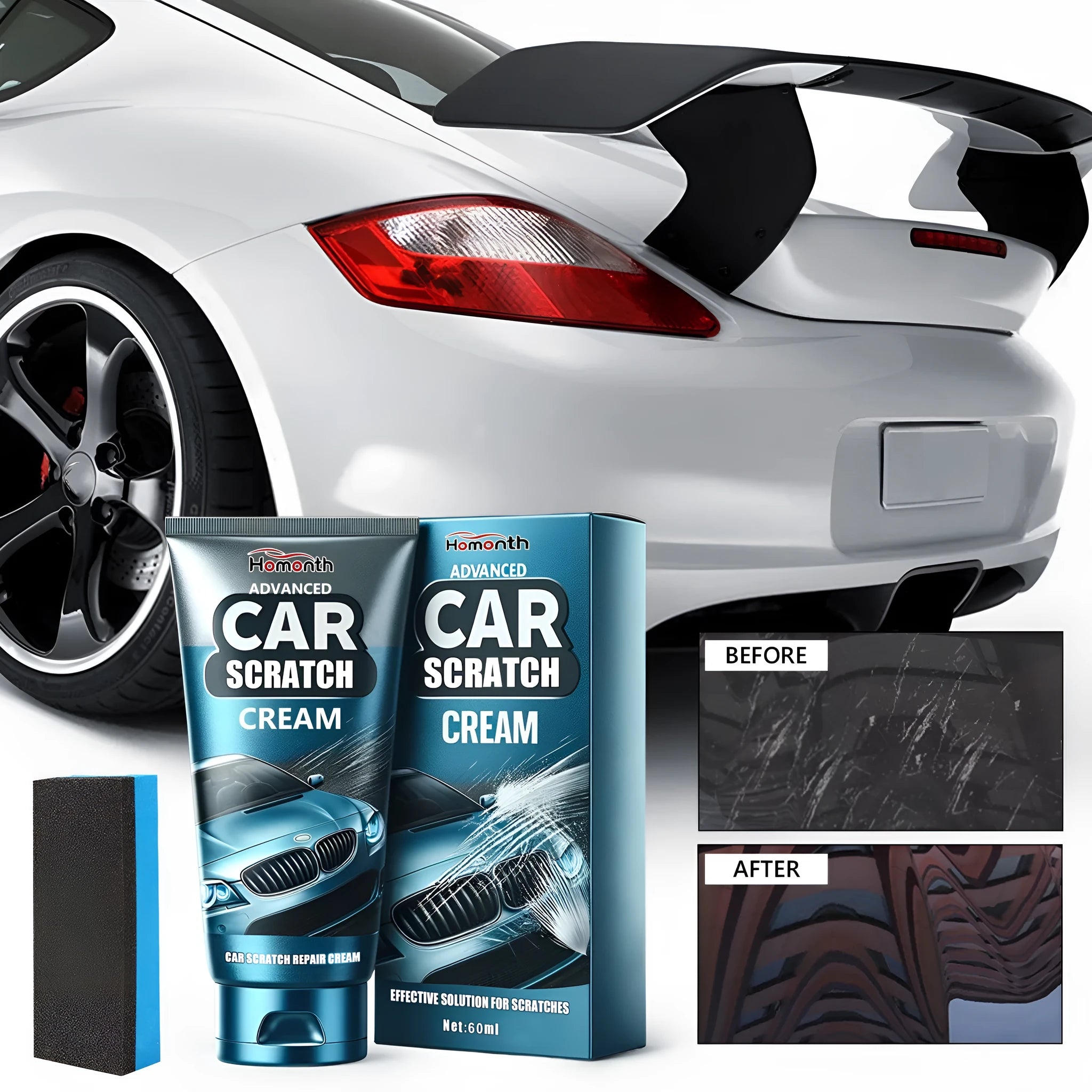 60ml car scratch repair cream container and sponge applicator for paintwork scratches
