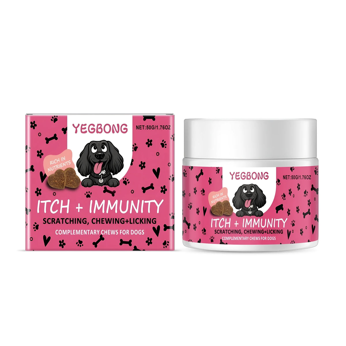 50g pack of complementary chewable tablets for dogs with flaxseed, inulin and chicken oil
