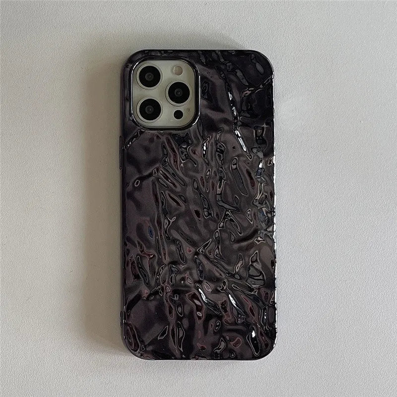 Black pleated tin foil TPU phone case for Apple iPhone models, back cover style