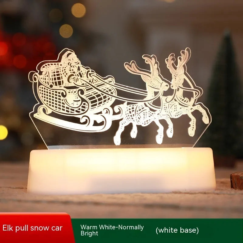 3D acrylic Christmas LED decorative night light showing a choice of festive designs like trees and reindeer.