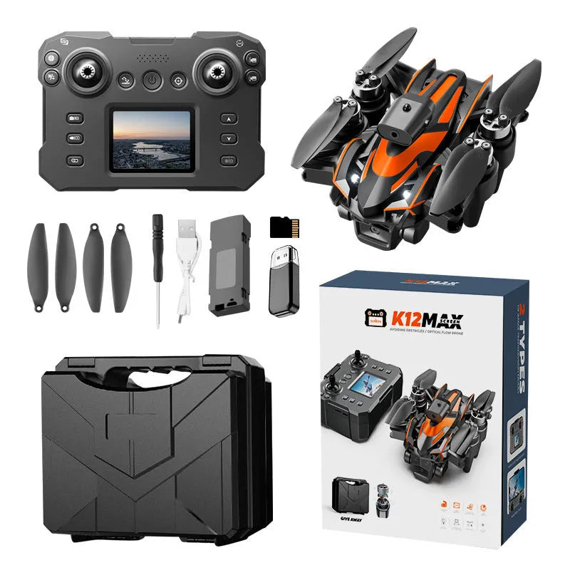 K12MAX brushless folding UAV drone with screen remote control and dual cameras for aerial photography