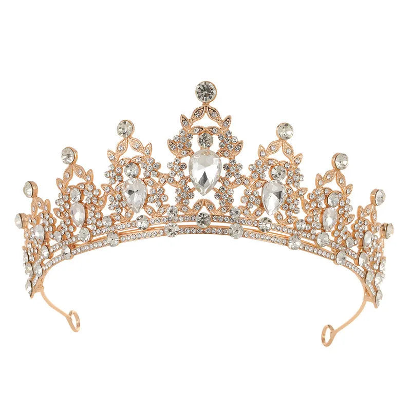 Baroque crown bride headdress hairpiece with diamond treatment in alloy material