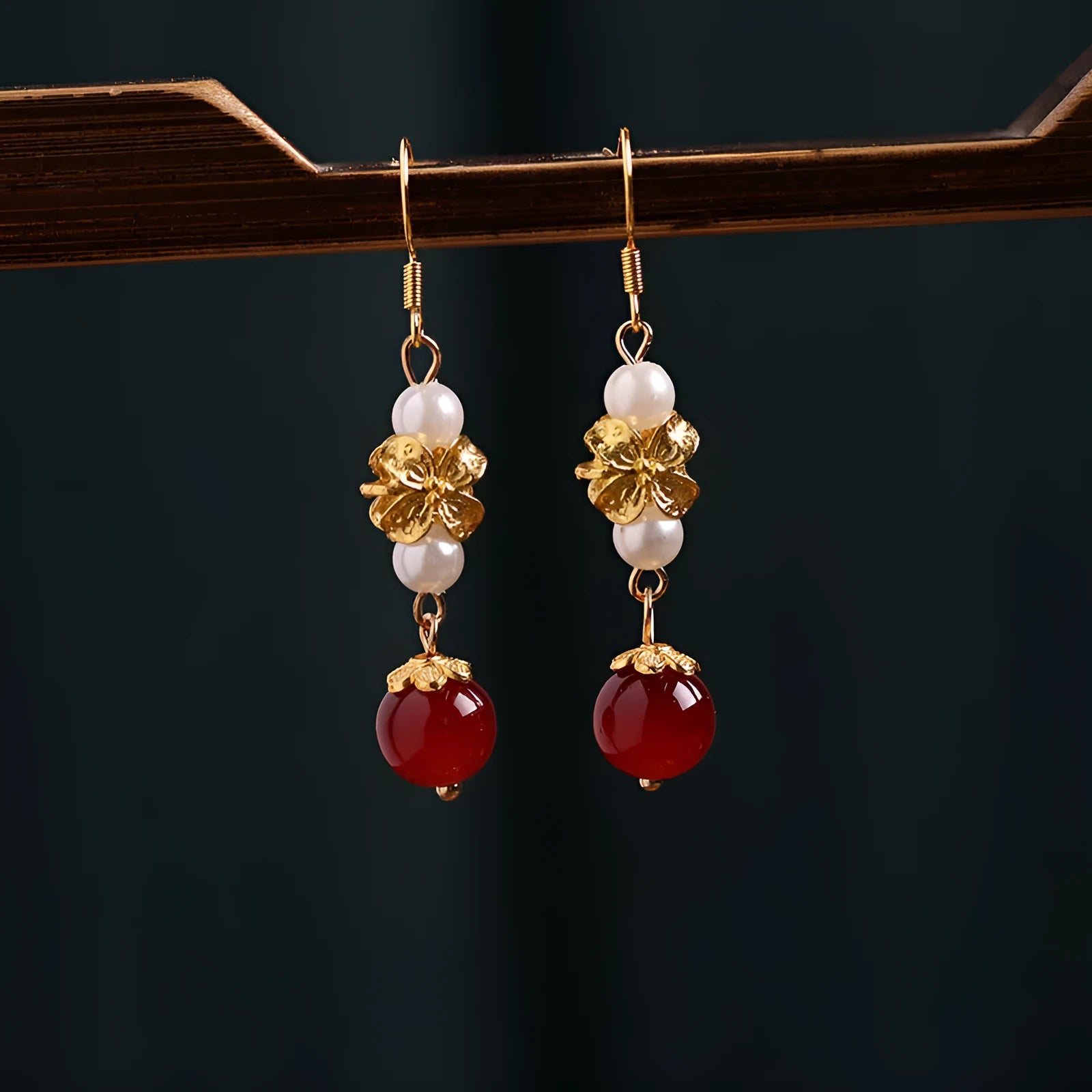 Vintage Chinese alloy geometric earrings with electroplated finish for traditional costume coordination.