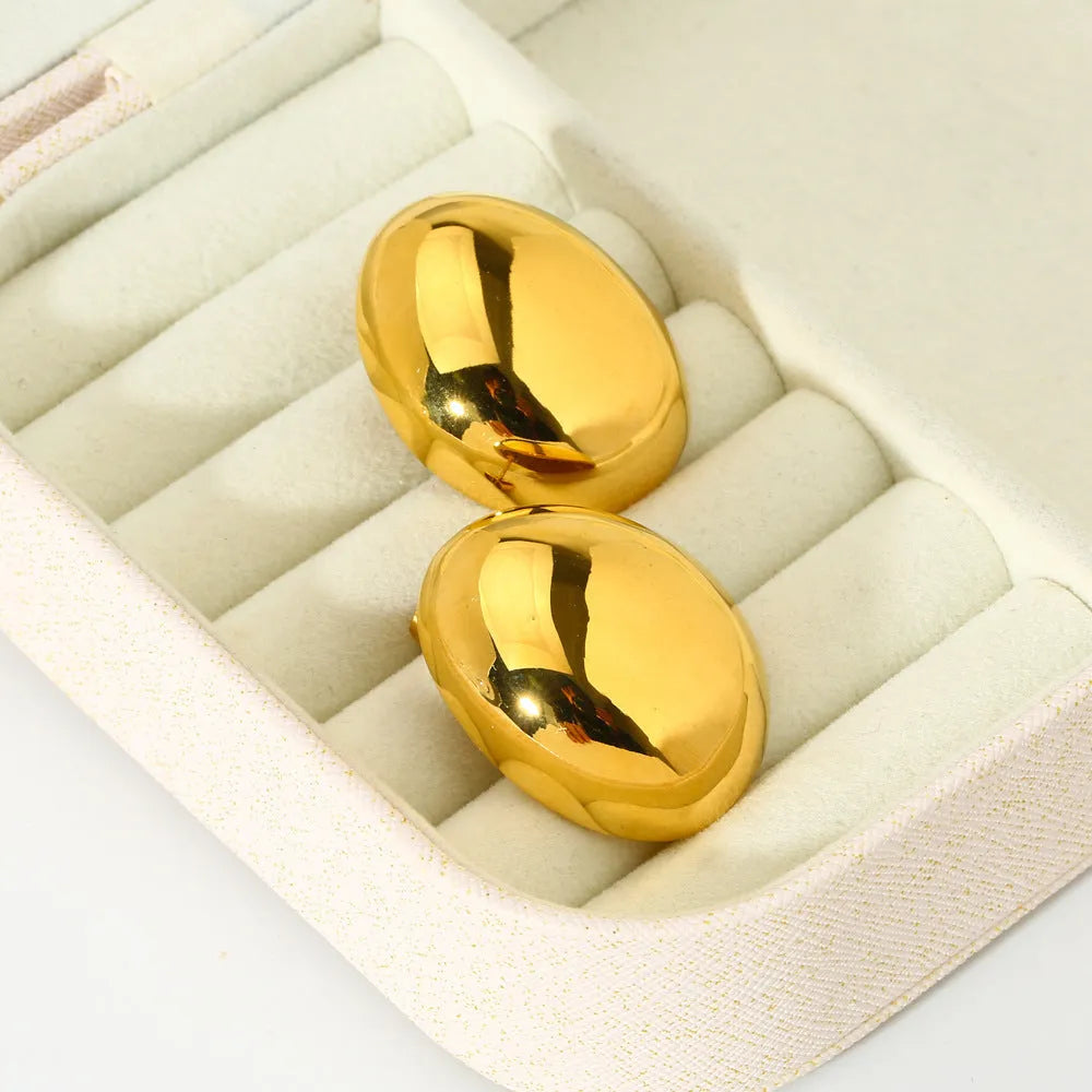 Geometric stainless steel ear studs with 18K gold electroplating and glazed surface in DFE139 colour