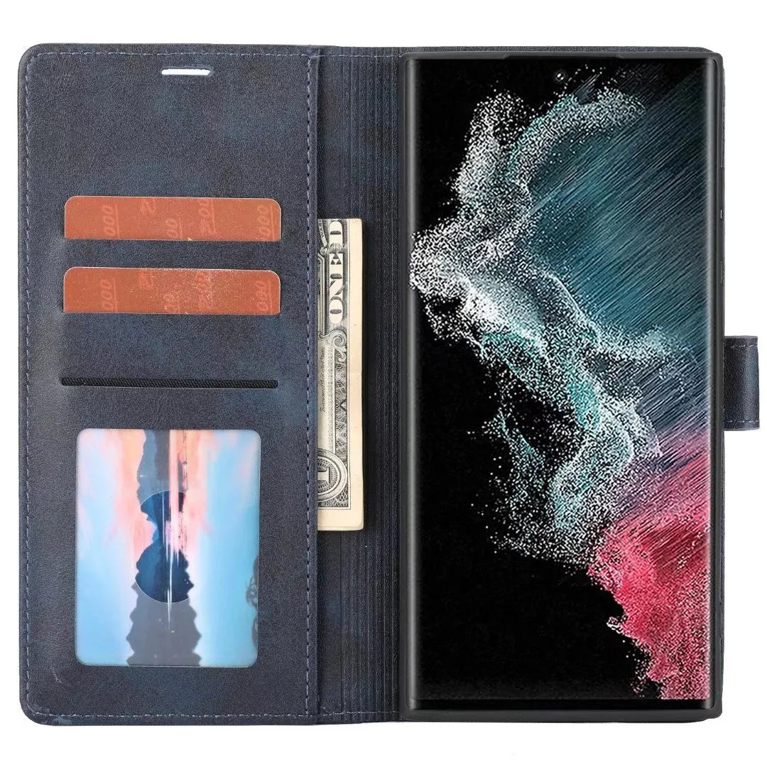 Business flip card slot phone case in polyurethane leather, available in multiple colours for Apple iPhone and Samsung models
