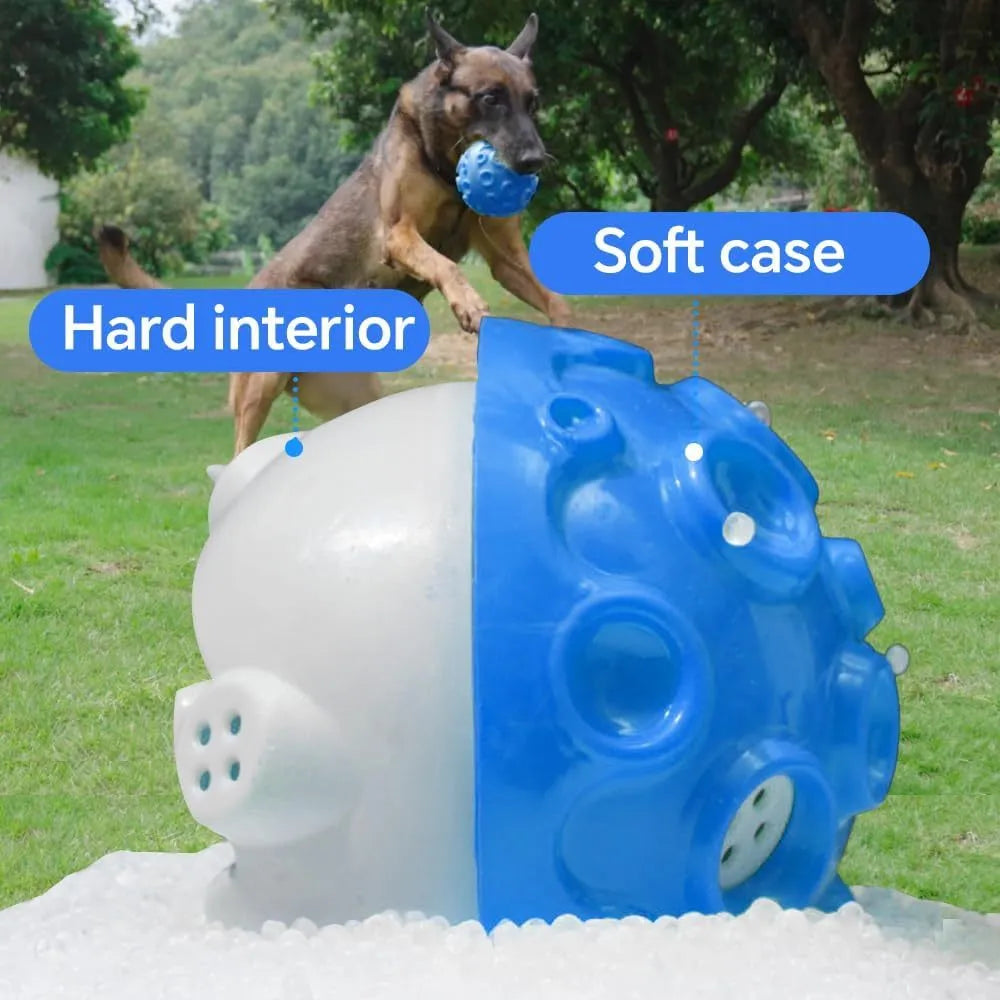 Durable rubber dog toy ball with squeaker sound for aggressive chewers in multiple colours