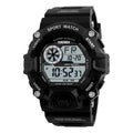 Men's digital sport watch with round dial and plastic strap in army green colour