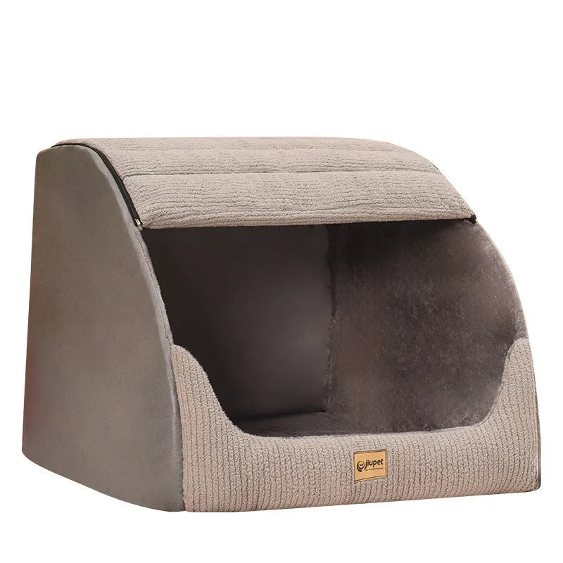 Warm medium large dog bed for Golden Retriever with removable washable cover in Classic Gray