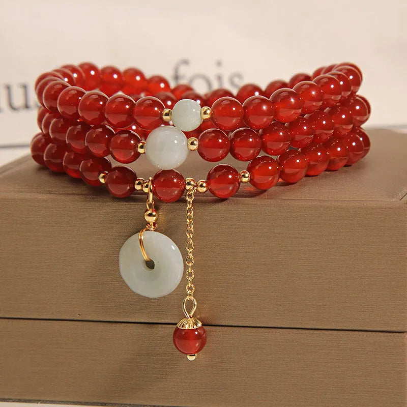 Red agate multi-layer women's bracelet with crystal construction and retro ethnic styling