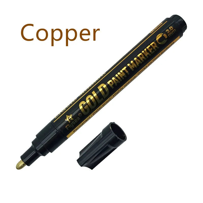Flysea 3.0mm chrome metal marker pen with reflective paint for writing on multiple surfaces.