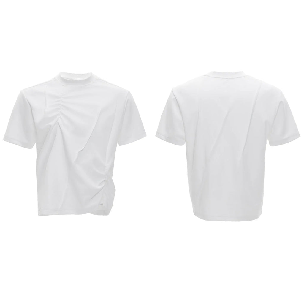 Men's cotton T-shirt with asymmetric stitching detail in solid colour and loose fit