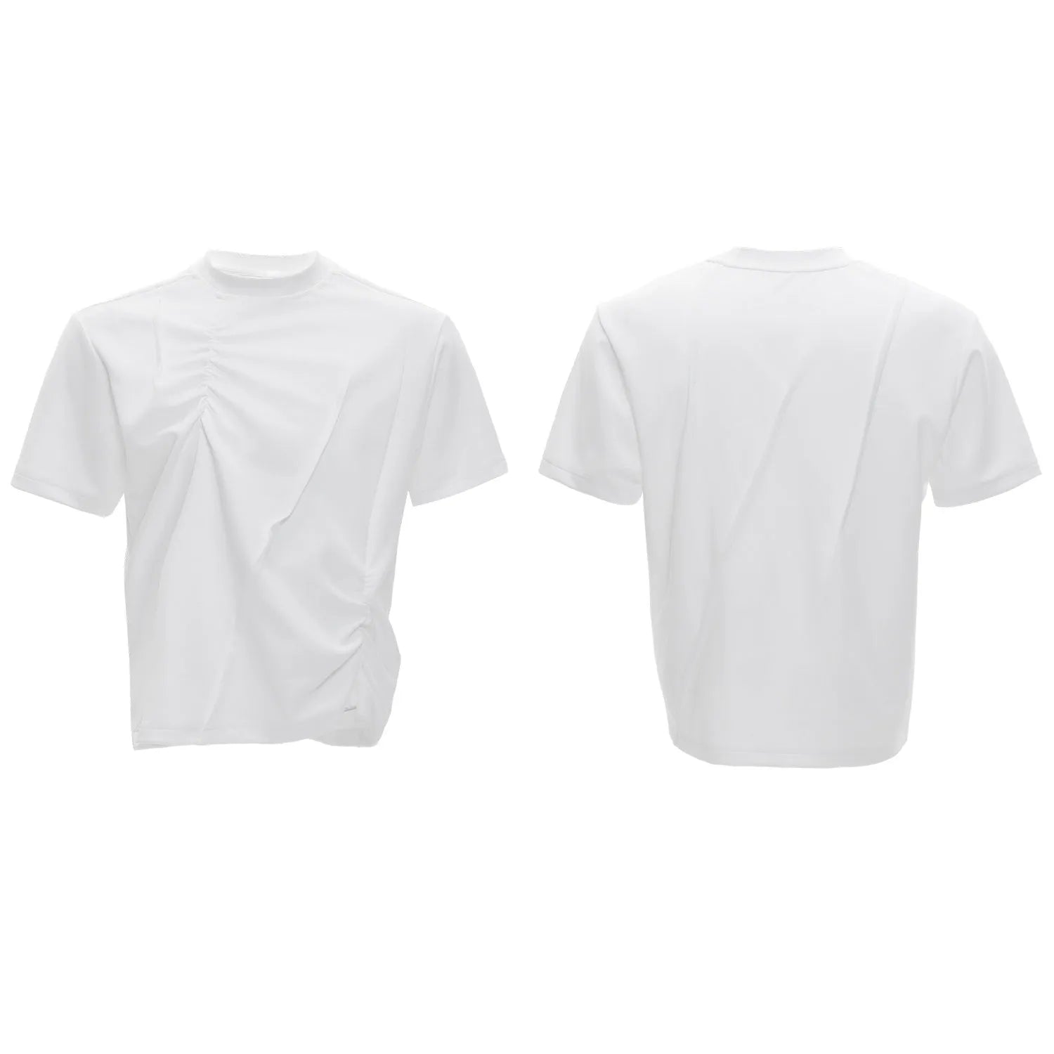 Men's cotton T-shirt with asymmetric stitching detail in solid colour and loose fit