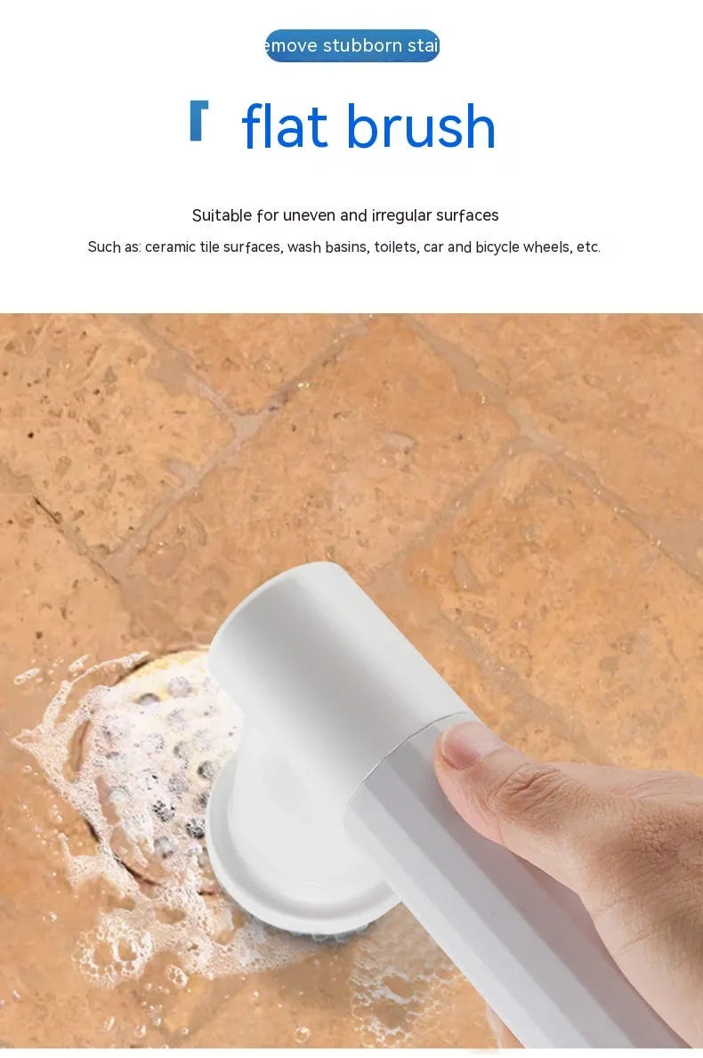 White high torque mute electric cleaning brush on a tile surface with six brush heads