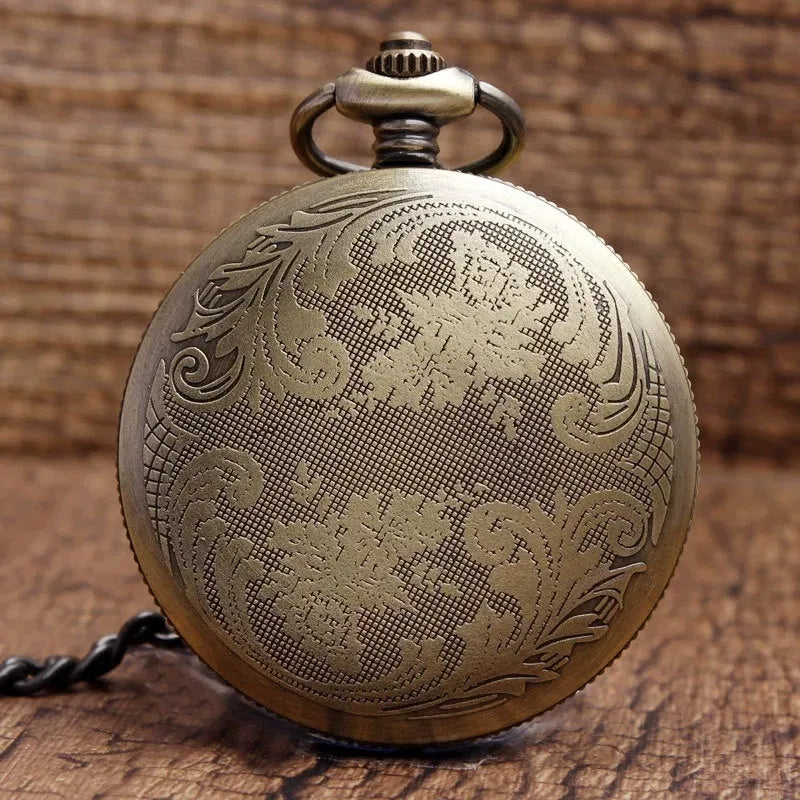 Classical retro plus-sized ceramic skull pocket watch with antique bronze alloy case and 37.5cm chain