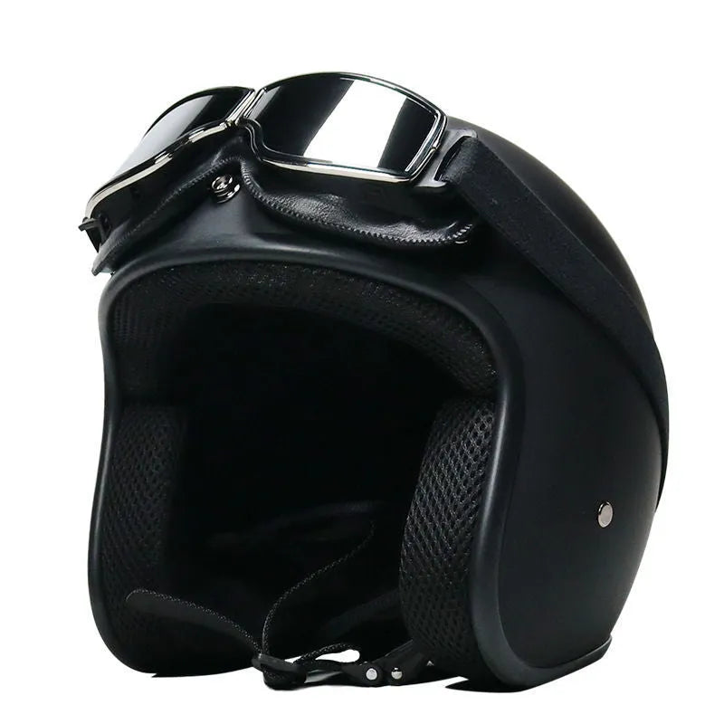 Retro ABS motorcycle helmet for men in matte black finish available in sizes M to 2XL