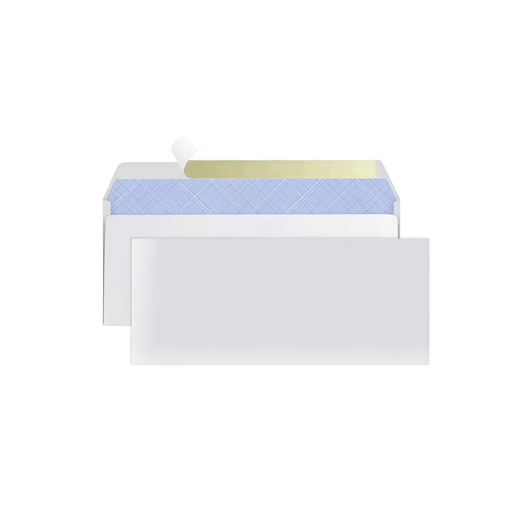 Blue anti-opening confidential envelope showing self-adhesive closure and 105x240mm dimensions