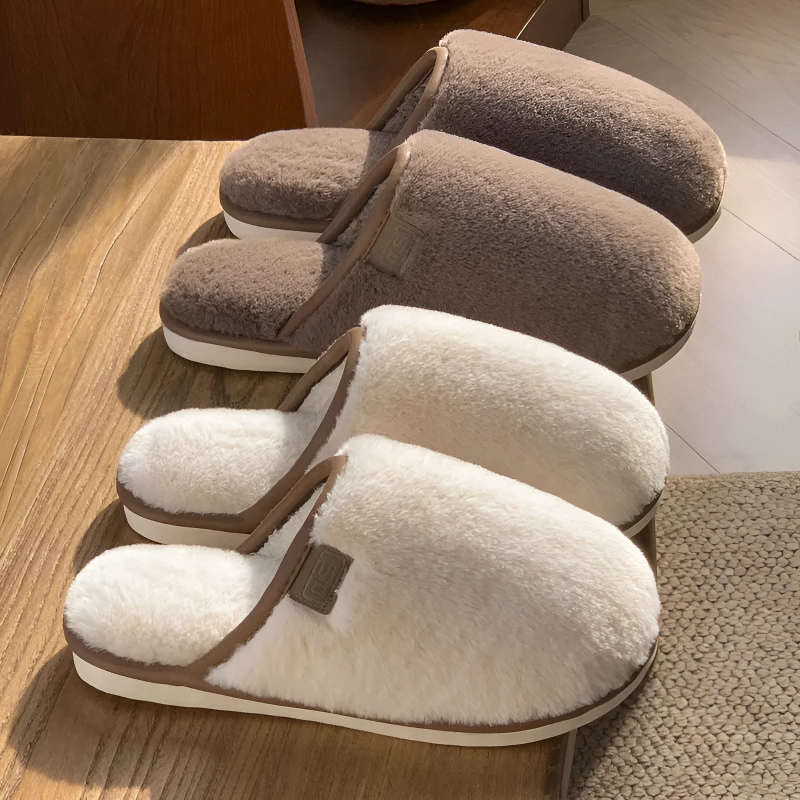 PVC non-slip plush winter slippers in blue brown coffee pink and white colours