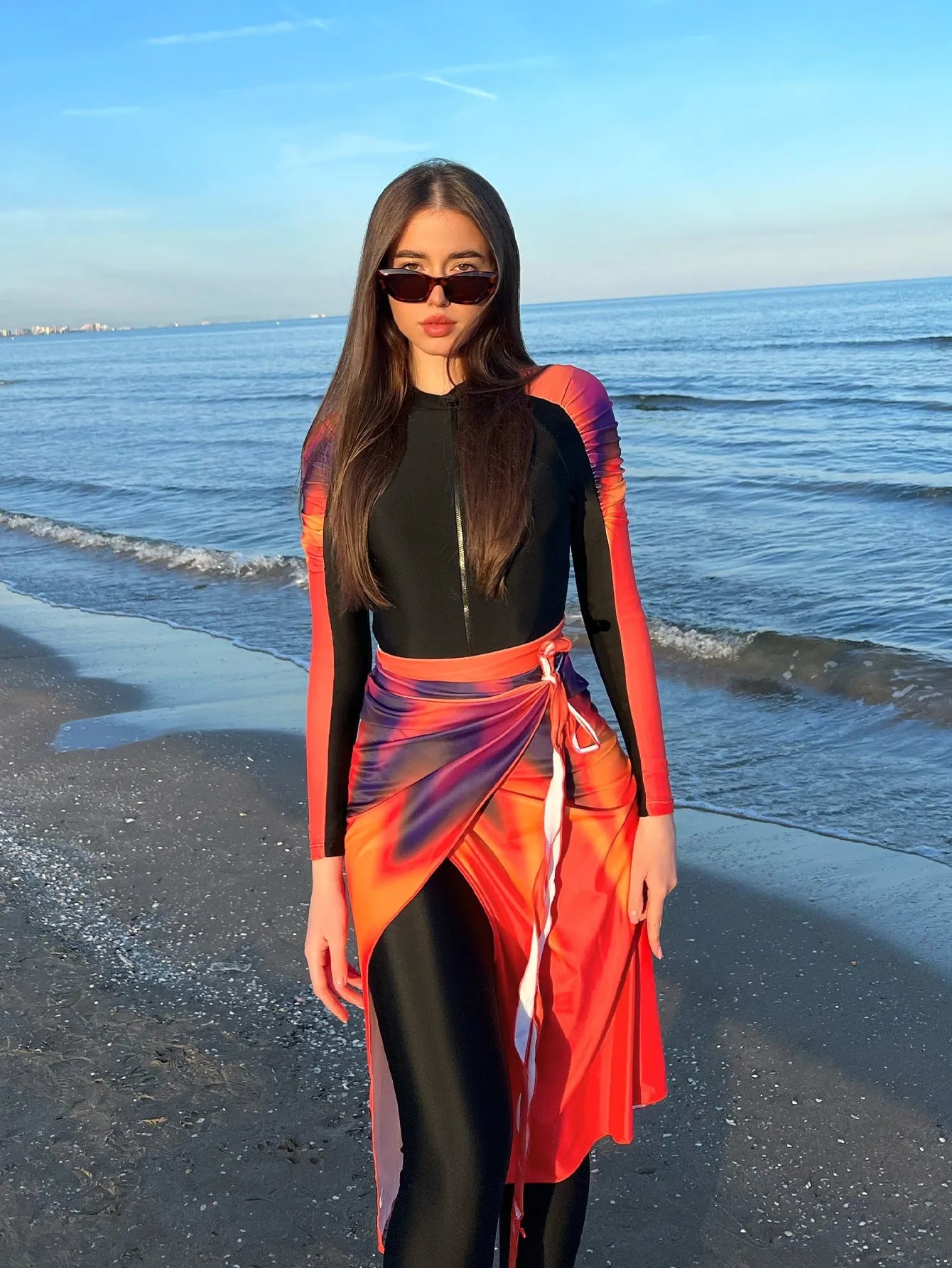 Sun Protection Beach Swimsuit Three-piece Set for Women in Conservative Style Polyester Colour 427