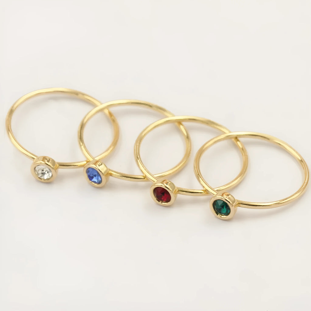 14K gilded women's knuckle ring with cubic zirconia stone in green, blue, dark red or white colours