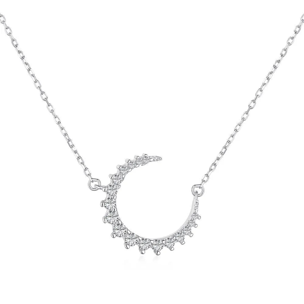 S925 sterling silver crescent necklace with mixed gem inlaid zircon pendant and cross chain, 41-50cm