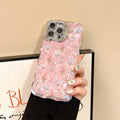 Acrylic shell pattern floral lens bracket protective case for Apple iPhone in wave pink