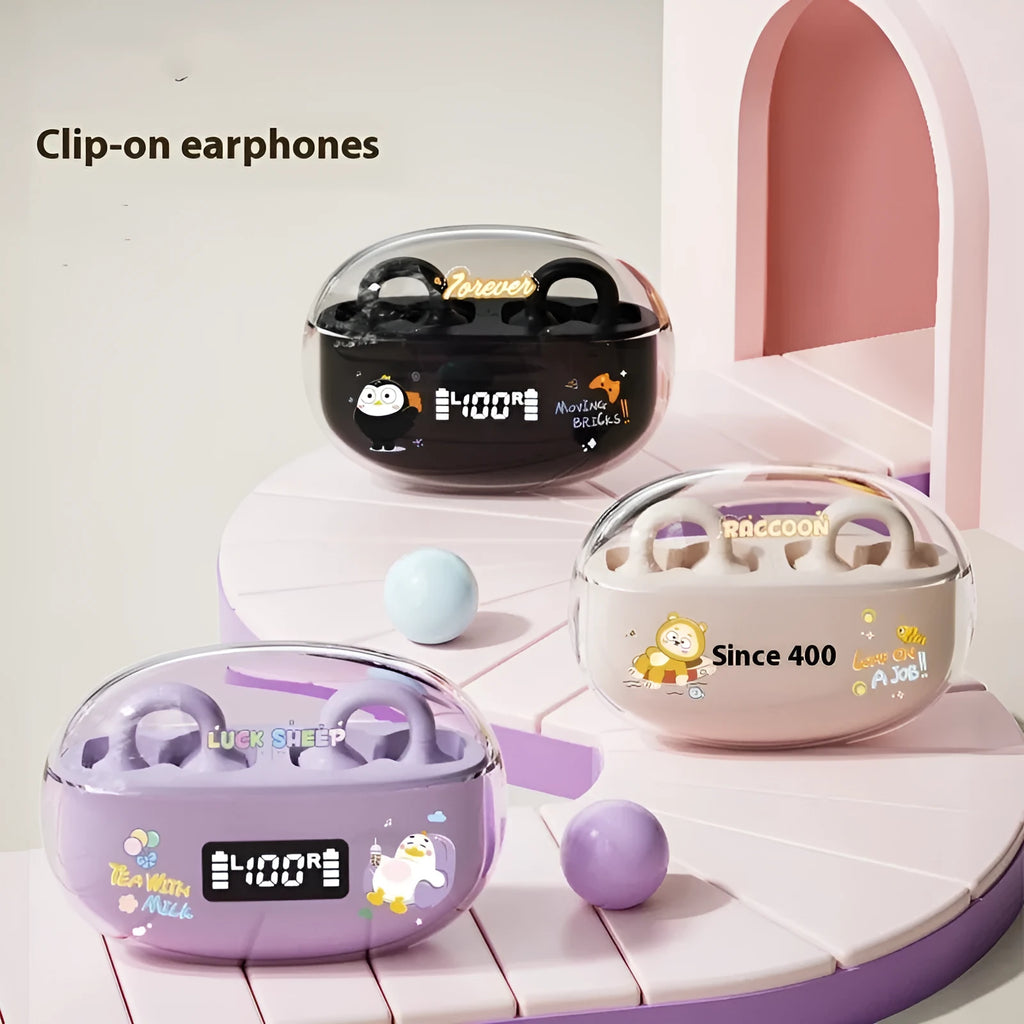 B105C wireless clip ear sports headphones in Black Goose colour with digital display and charging bay
