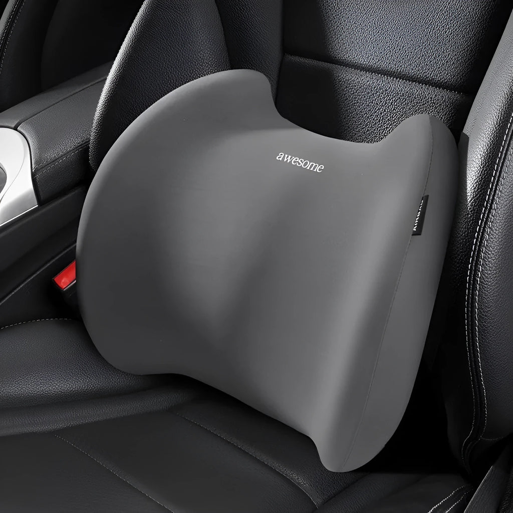 High-grade automotive headrest and lumbar support pillow set with memory foam and cotton cover in grey upgrade angel colour