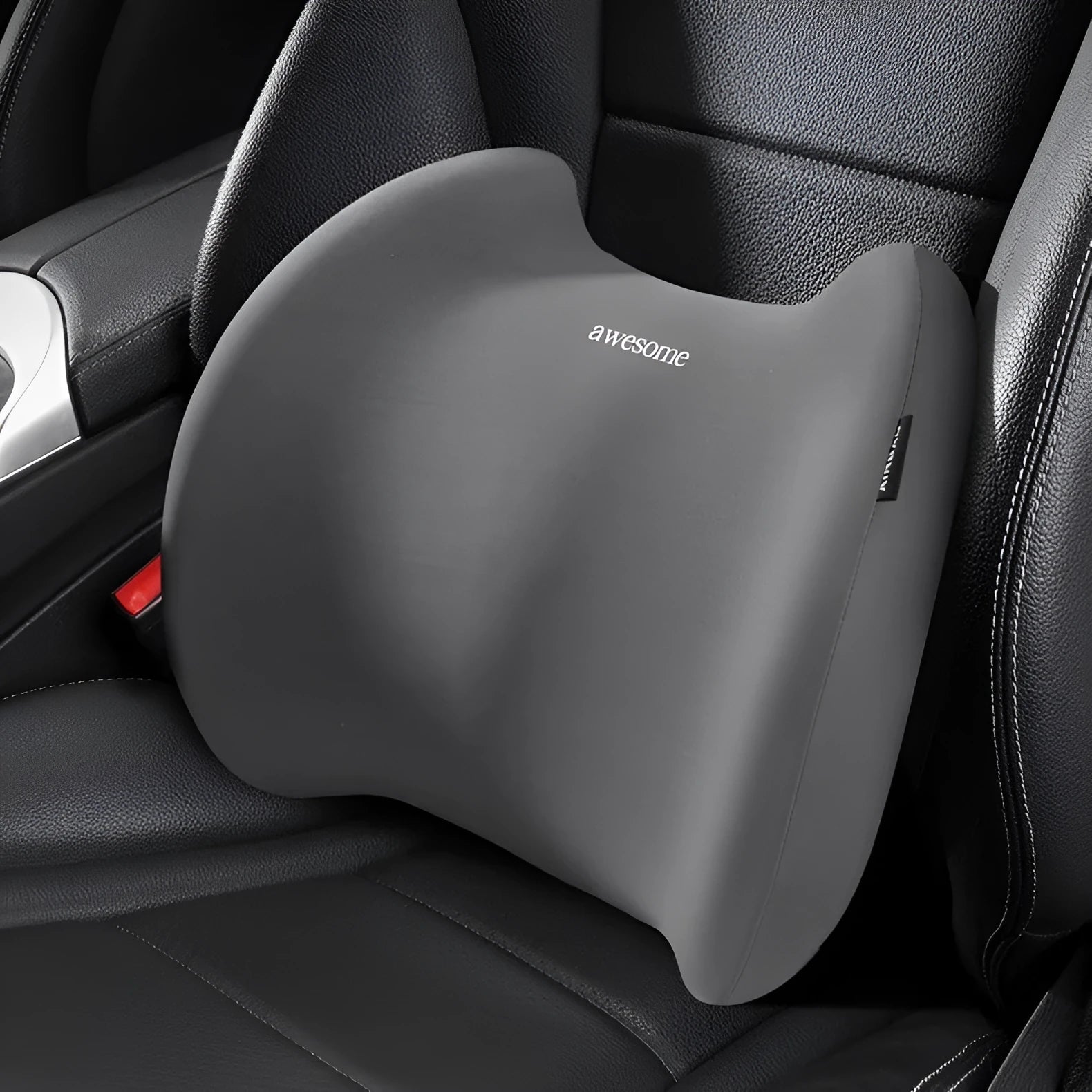 High-grade automotive headrest and lumbar support pillow set with memory foam and cotton cover in grey upgrade angel colour