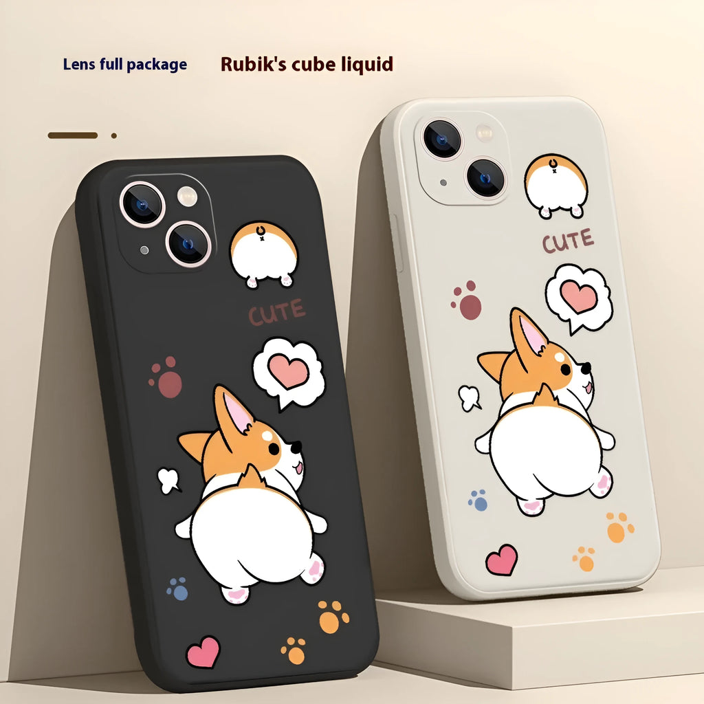 Corgi cartoon TPU phone case for iPhone with shockproof and anti-fingerprint design in classic black