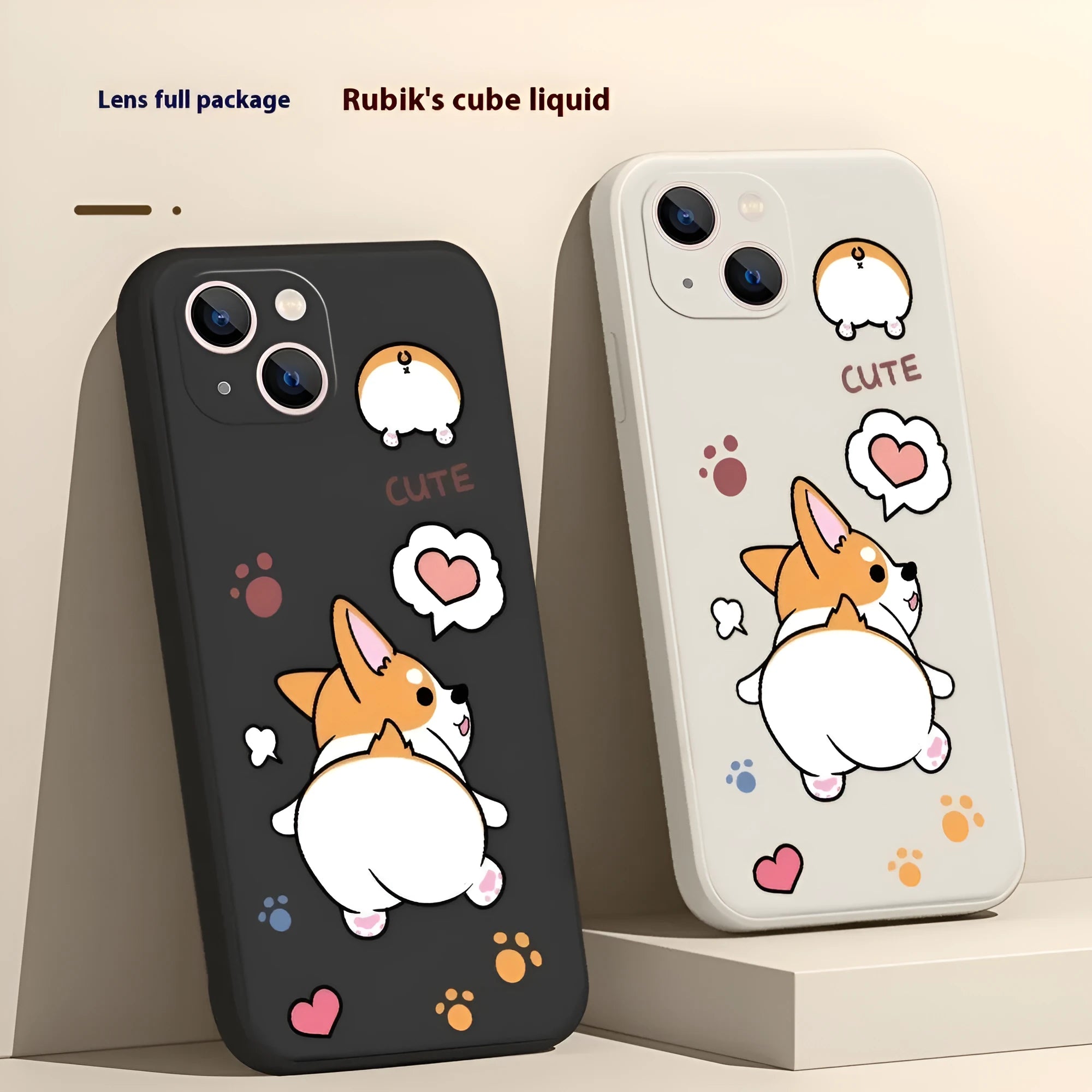 Corgi cartoon TPU phone case for iPhone with shockproof and anti-fingerprint design in classic black