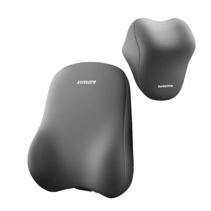 Automotive headrest and lumbar support pillow set with memory foam filler in three colour options